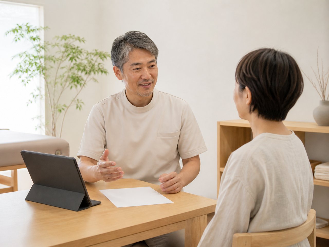 机で説明しているところ